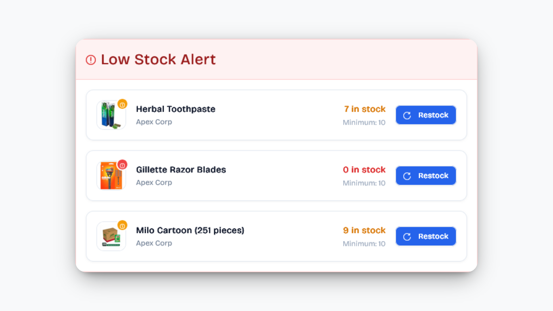 Get alerts before you run out of stock - never miss a sale